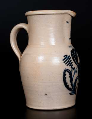LYONS, NY Stoneware Pitcher with Elaborate Slip-Trailed Floral Decoration