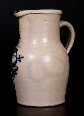 LYONS, NY Stoneware Pitcher with Elaborate Slip-Trailed Floral Decoration