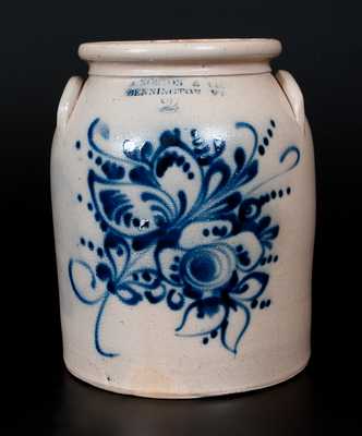 J. NORTON & CO. / BENNINGTON, VT Stoneware Jar w/ Elaborate Slip-Trailed Floral Decoration
