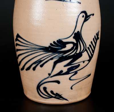 WHITES UTICA Stoneware Churn w/ Large Slip-Trailed Running Bird Decoration