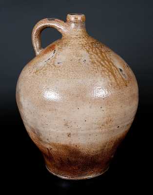 Attrib. Charlestown, MA Bulbous Stoneware Jar with Impressed Hearts and Iron Dip