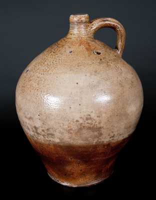 Attrib. Charlestown, MA Bulbous Stoneware Jar with Impressed Hearts and Iron Dip