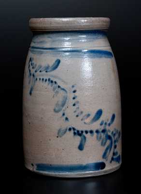 Rare Western PA Stoneware Canning Jar with Freehand Cobalt Vine Decoration