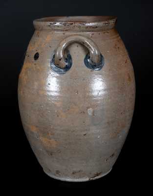 Rare Open-Handled Richmond, VA Stoneware Jar with Cobalt Circle Design, first quarter 19th century