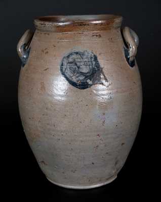 Rare Open-Handled Richmond, VA Stoneware Jar with Cobalt Circle Design, first quarter 19th century