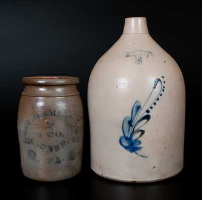 Lot of Two: Stoneware Vessels incl. JAS. HAMILTON & CO. / GREENSBORO, PA Jar and HAXSTUN & CO. / FORT EDWARD, NY Jug