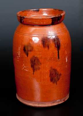 Redware Jar w/ Manganese Spot Decoraton, Huntington, Long Island or Norwalk, CT, origin, c1840