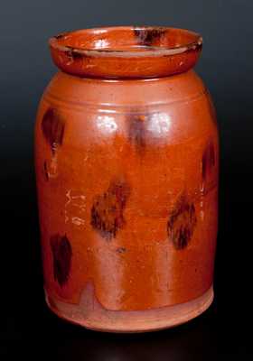 Redware Jar w/ Manganese Spot Decoraton, Huntington, Long Island or Norwalk, CT, origin, c1840