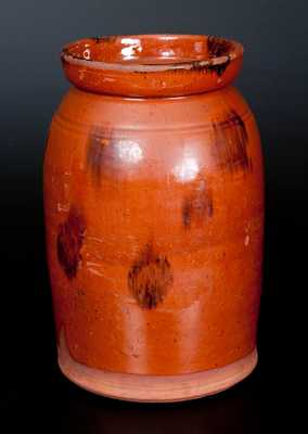 Redware Jar w/ Manganese Spot Decoraton, Huntington, Long Island or Norwalk, CT, origin, c1840