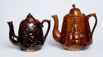 Lot of Two: Unusual Rockingham Ware OOLONG Teapots att. Swan Hill Pottery, South Amboy, NJ