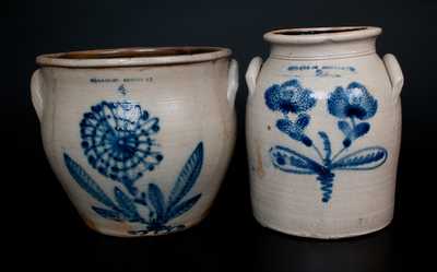 Lot of Two: N. CLARK JR. ATHENS N.Y. Stoneware Jars with Floral Decoration