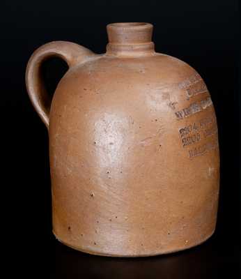 Rare Squat Baltimore Stoneware Liquor Jug with Six Lines of Advertising