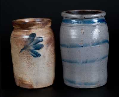 Lot of Two: Small Stoneware Jars incl. Striped Western PA and Remmey Philadelphia Examples