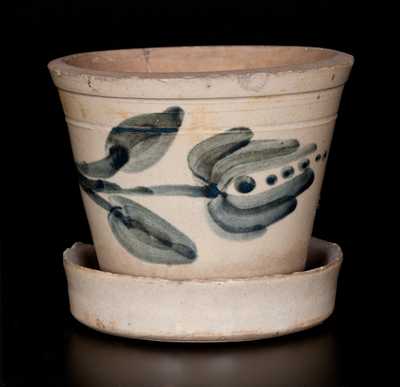 Small Stoneware Flowerpot w/ Floral Decoration