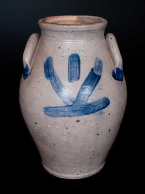 Rare Ovoid Stoneware Jar with Brushed Cobalt Swan Decoration