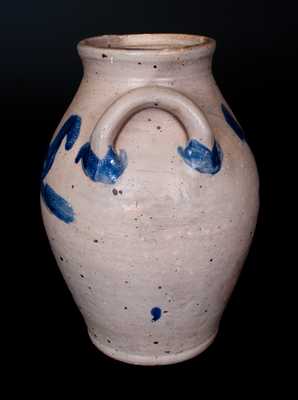 Rare Ovoid Stoneware Jar with Brushed Cobalt Swan Decoration