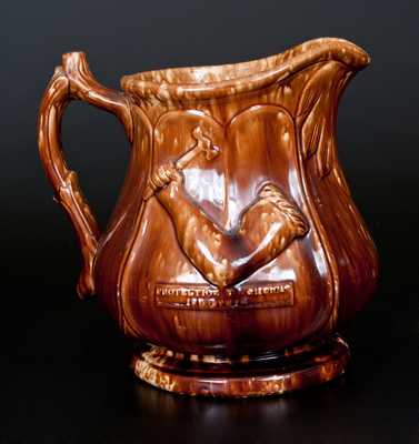 Rare Rockingham Pitcher Inscribed PROTECTION TO AMERICAN INDUSTRY, possibly Rochester, NY