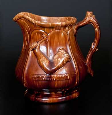 Rare Rockingham Pitcher Inscribed PROTECTION TO AMERICAN INDUSTRY, possibly Rochester, NY