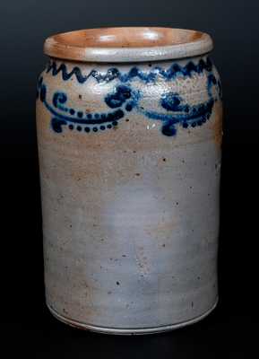 Rare Stoneware Jar w/ Slip-Trailed Floral Decoration att. William Morgan, Baltimore, 1820 s