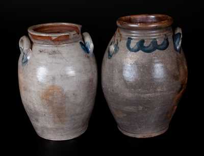 Lot of Two: Ovoid Decorated Stoneware Jars, NJ / CT, circa 1825