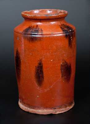 One-Gallon Redware Jar with Manganese Spot Decoraton, Huntington, Long Island, NY, or Norwalk, CT, origin