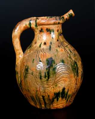 1838 Copper and Lead-Glazed Redware Puzzle Jug