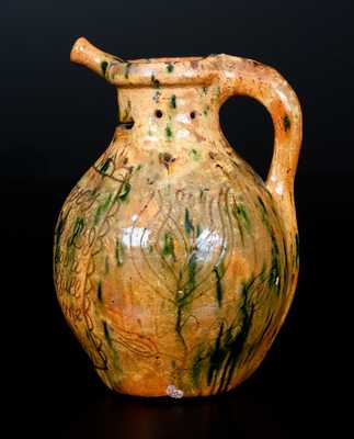 1838 Copper and Lead-Glazed Redware Puzzle Jug
