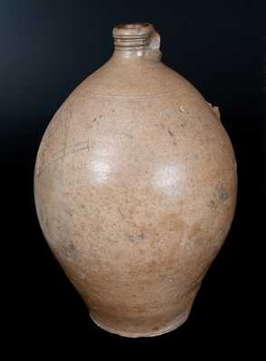 Ohio Stoneware Jug with Incised Masonic Symbol and Floral Design