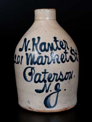 Half-Gallon Paterson, NJ Stoneware Advertising Jug, attrib. Fulper Pottery, Flemington, NJ