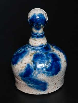 Rare Stoneware Bank with Man's-Head Finial and Cobalt Floral Decoration