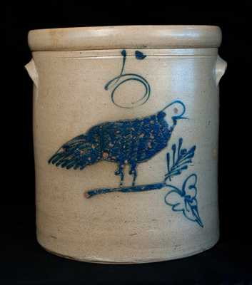 Five-Gallon Stoneware Crock with Cobalt Bird Decoration, Midwestern origin, possibly Red Wing, MN or Akron, OH, fourth quarter 19th century