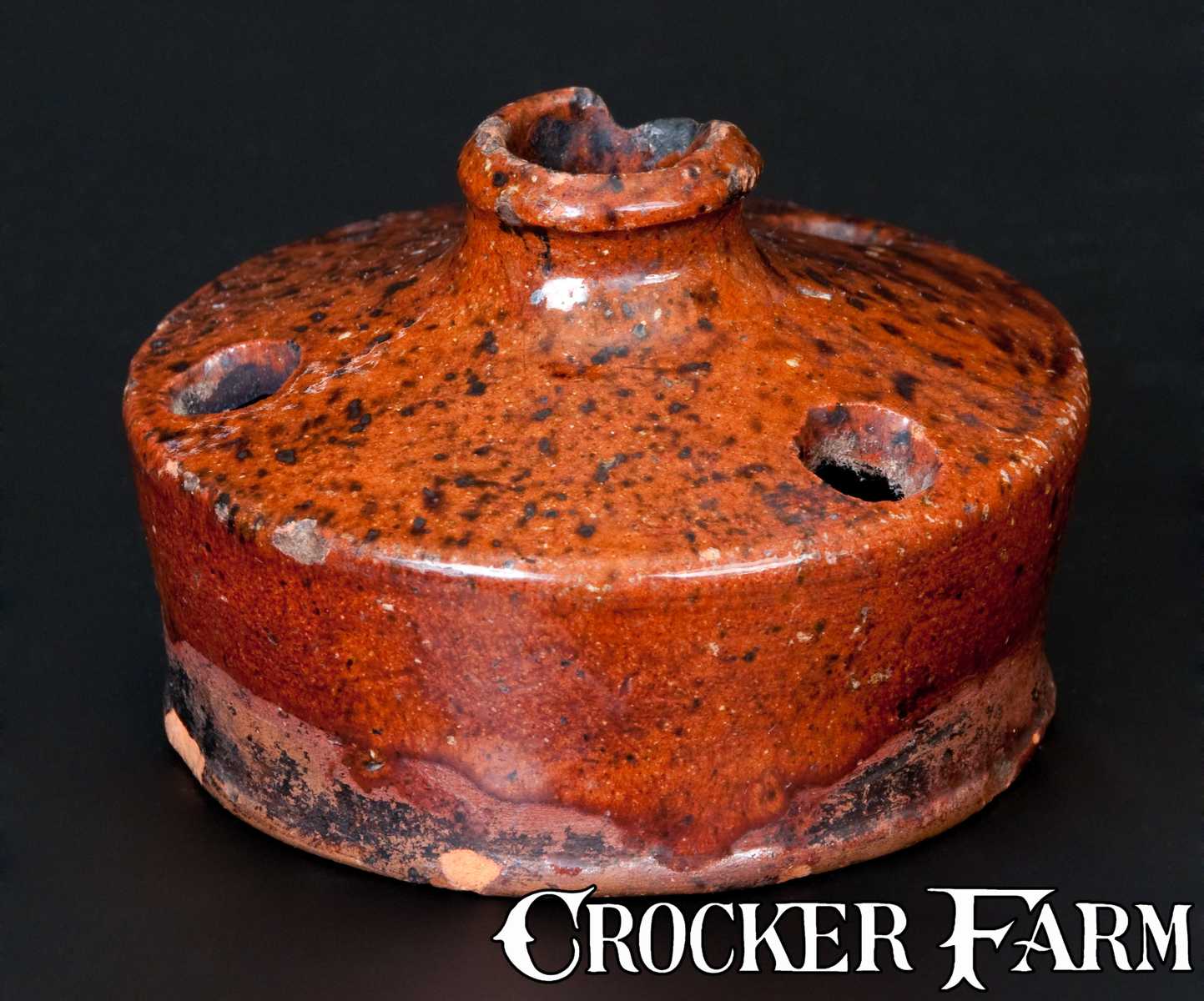 Small-Sized Redware Inkwell with Speckled Manganese Decoration -- Lot ...