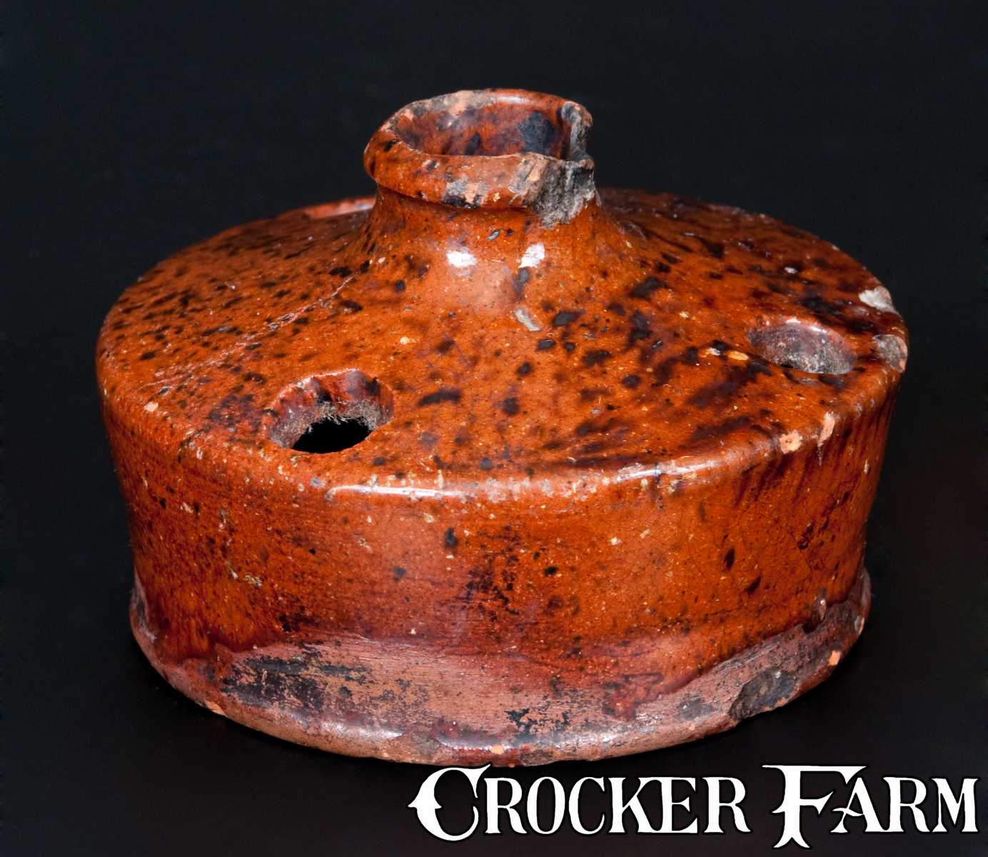 Small-Sized Redware Inkwell with Speckled Manganese Decoration -- Lot ...