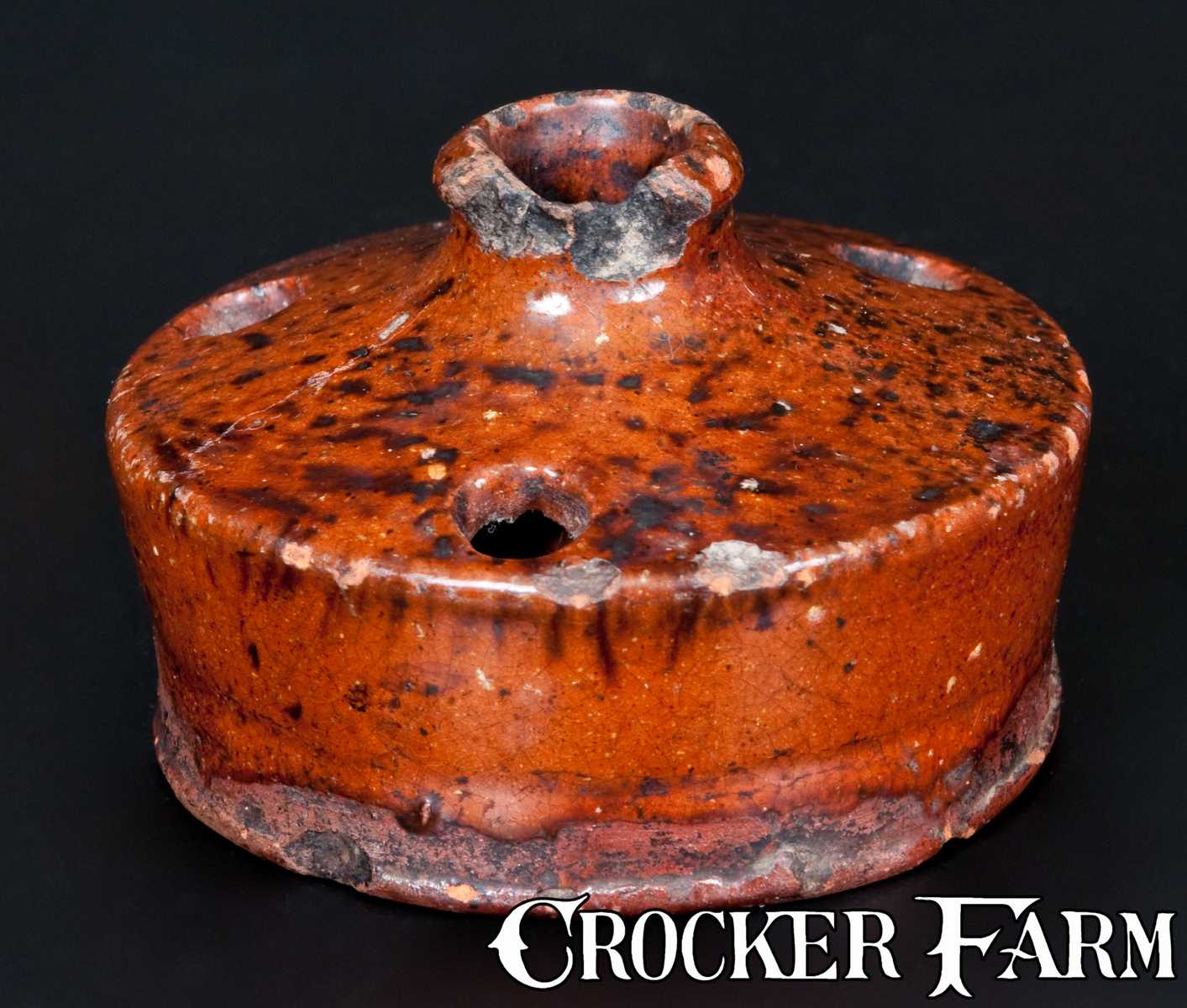 Small-Sized Redware Inkwell with Speckled Manganese Decoration -- Lot ...