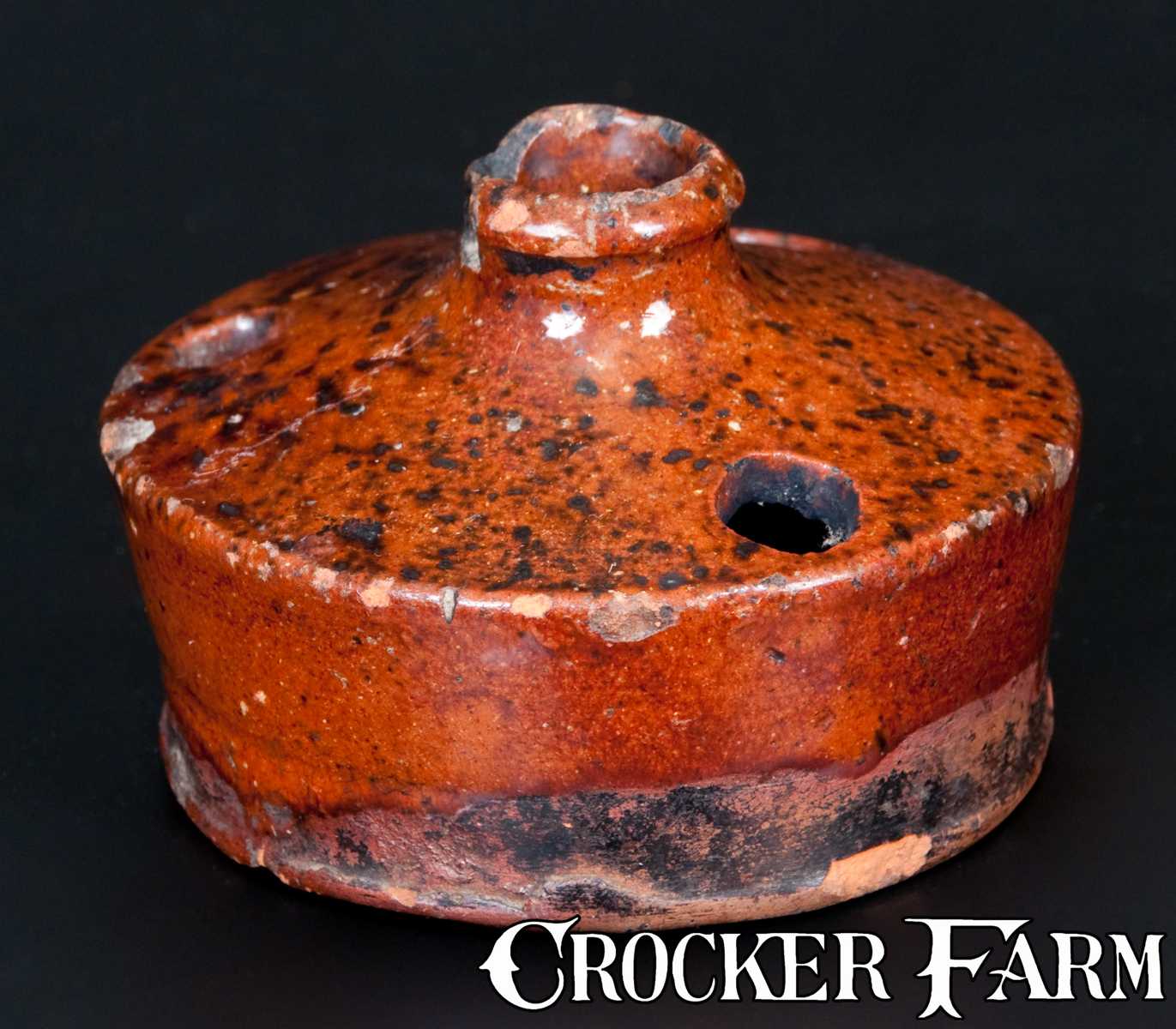 Small-Sized Redware Inkwell with Speckled Manganese Decoration -- Lot ...