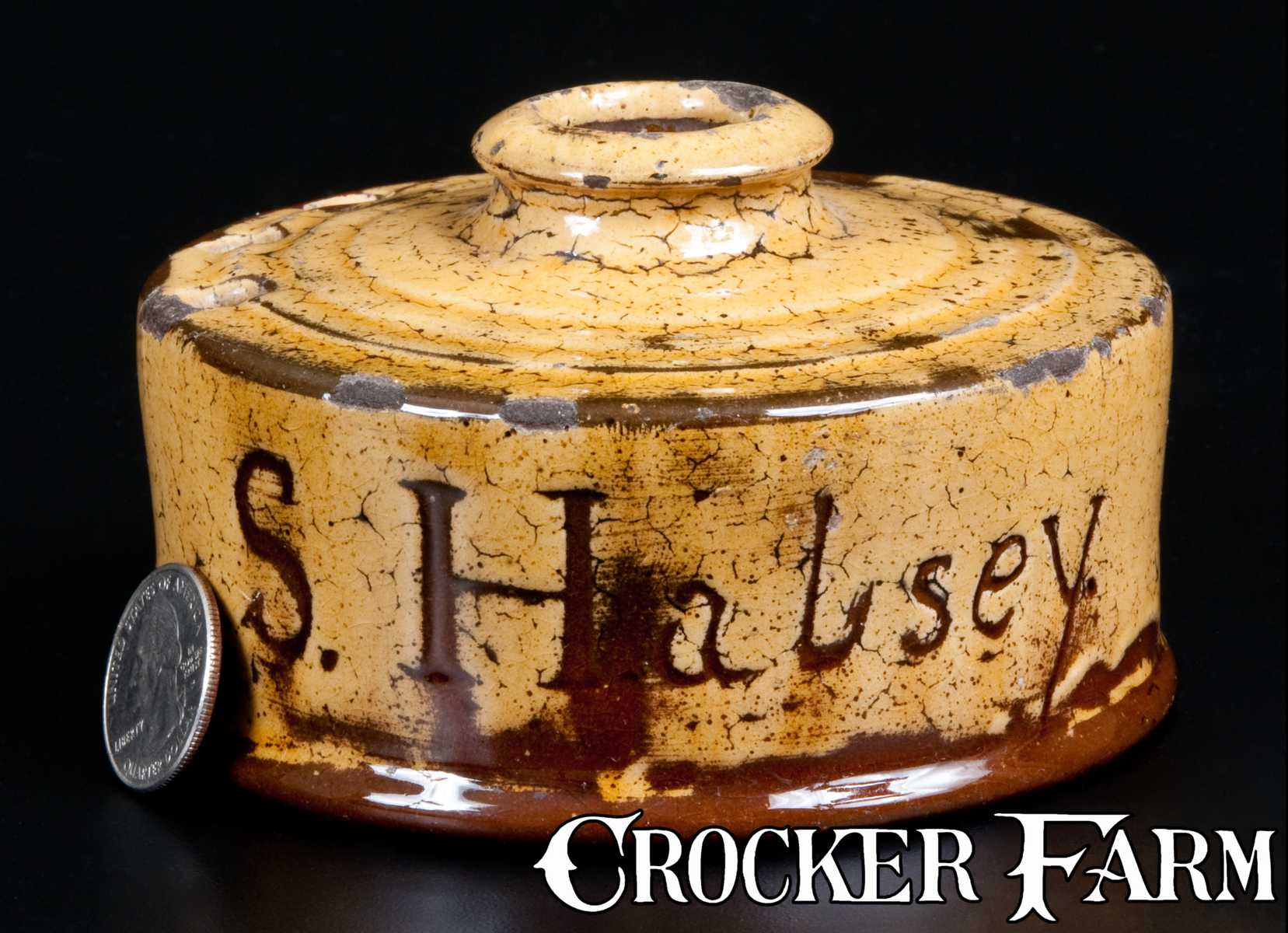 Very Rare New Jersey Redware Inkwell, Inscribed