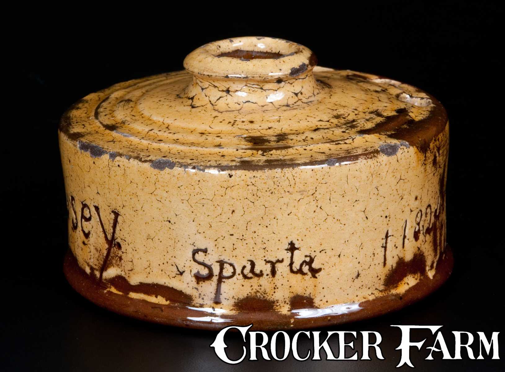 Very Rare New Jersey Redware Inkwell, Inscribed