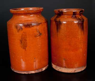 Two Glazed Redware Jars, Huntington, Long Island, NY or Norwalk, CT