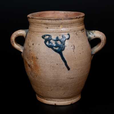 18th Century Stoneware Jar w/ Vertical Handles, Cheesequake, NJ or Manhattan, NY