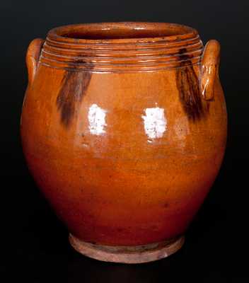 Unusual Glazed Redware Jar, probably Norwalk, CT or Huntington, Long Island