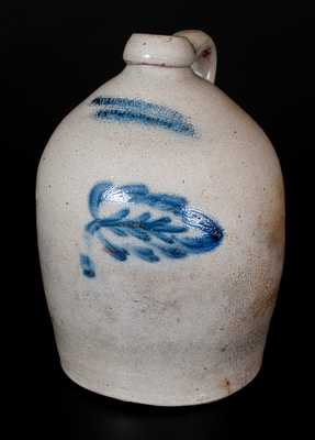 COWDEN & WILCOX / HARRISBURG, PA Stoneware Jug w/ Cobalt Leaf Decoration