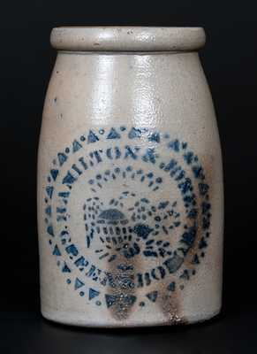 Scarce HAMILTON & JONES / GREENSBORO, PA. Stoneware Canning Jar w/ Stenciled Federal Eagle
