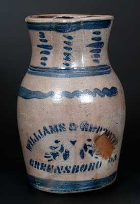 Scarce WILLIAMS & REPPERT. / GREENSBORO PA Cobalt-Decorated Stoneware Pitcher