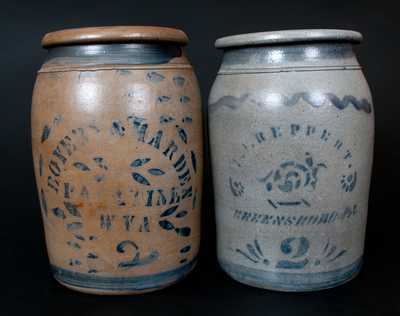 Two Cobalt-Decorated Stoneware Jars, Palatine, WV and Greensboro, PA origin
