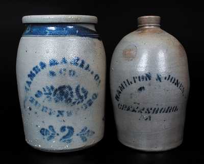 Two Pieces of Greensboro, PA Stoneware, circa 1875