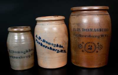 Three A.P Donaghho, Parkersburg, WV Stoneware Jars, circa 1880