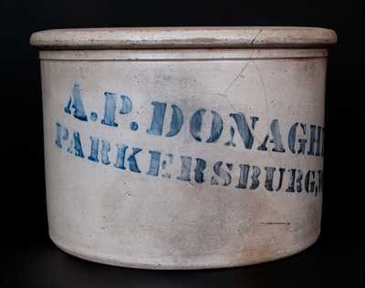 Two-Gallon A.P. DONAGHHO, / PARKERSBURG, W. VA Stoneware Cake Crock