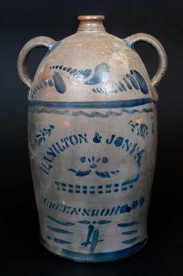 Four-Gallon HAMILTON & JONES / GREENSBORO, PA Double-Handled Jug w/ Elaborate Decoration