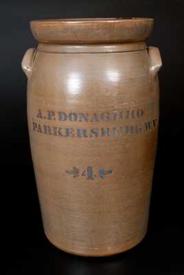 Four-Gallon A.P. DONAGHHO / PARKERSBURG, W.V. Stoneware Churn