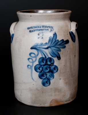 COWDEN & WILCOX / HARRISBURG. PA Stoneware Jar w/ Cobalt Grapes Decoration